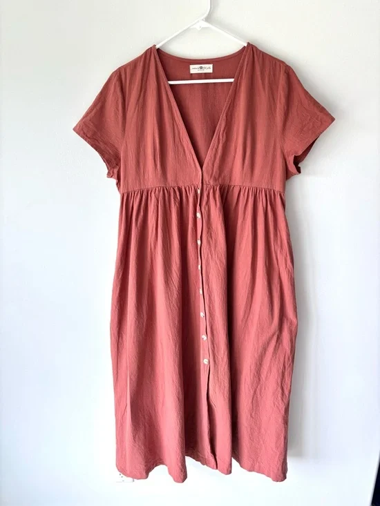 Natural Life Avery Midi Dress Button Front Rust Pink Boho Flowy Cottagecore - Picture 2 of 11